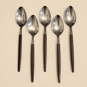EKCO Eterna Canoe Muffin Teaspoons Set Lot of 5 Stainless Flatware Japan VTG 60s